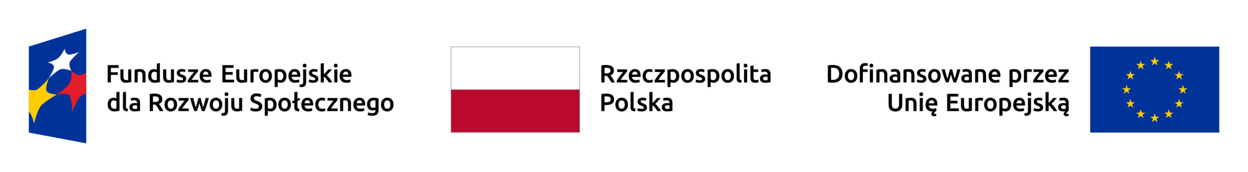 Zestawienie znaków: Fundusze Europejskie dla Rozwoju Społecznego, Barwy Rzeczypospolitej Polskiej, Dofinansowane przez Unia Europejska